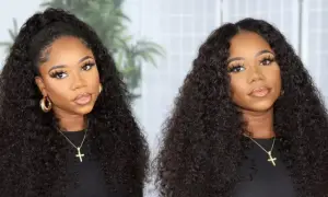 Dos looks de cabello: una media cola con ondas y cabello suelto con ondas.