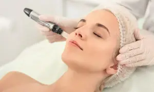 Profesional aplica tratamiento con Dermapen, una técnica para la piel que ayuda a entender la diferencia entre mesoterapia y dermapen.