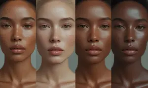 Cuatro rostros de mujeres con diferentes tonos de piel, mostrando la diversidad de tipos de serum para cada una.