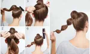 Tutorial de peinado burbuja: pasos para crear una cola de caballo con secciones abultadas.