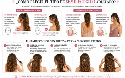 Guía para elegir el semirecogido ideal: consejos para rostro redondo, alargado y escotes. Aprende a hacer un semirecogido con trenza paso a paso.