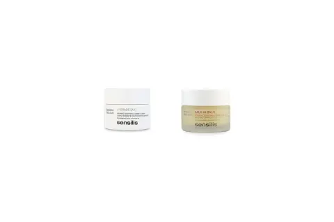 Dos tarros de Sensilis: uno de UPGRADE [AR] y otro de CALM IN BALM. Opiniones positivas para estos productos de cuidado facial.