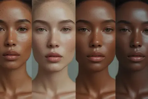 Cuatro rostros de mujeres con diferentes tonos de piel, mostrando la diversidad de tipos de serum para cada una.