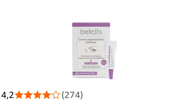 Crema regeneradora intensiva Belcils para pestañas. Opiniones positivas sobre su crecimiento y regeneración. Ideal para ojos sensibles.