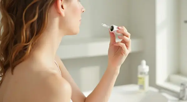Mujer aplica sérum con ácido hialurónico, que hidrata y rellena la piel.