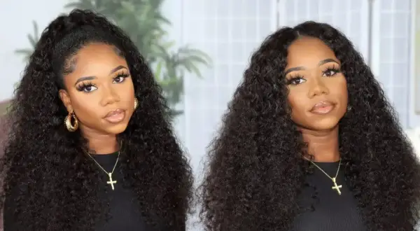 Dos looks de cabello: una media cola con ondas y cabello suelto con ondas.