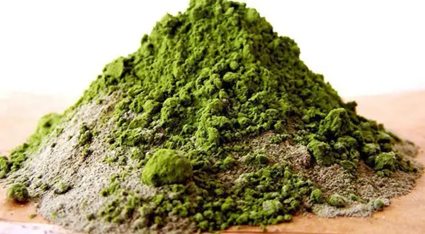 Montículo de arcilla verde en polvo, ideal para mascarillas faciales y tratamientos de belleza.
