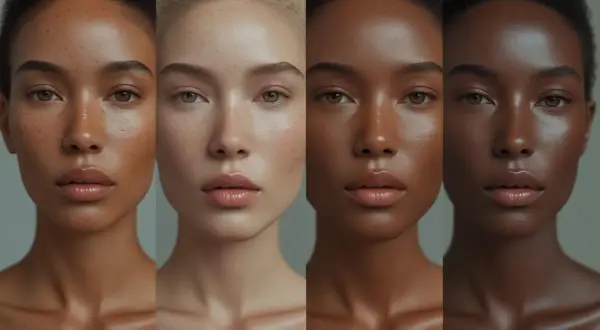 Cuatro rostros de mujeres con diferentes tonos de piel, mostrando la diversidad de tipos de serum para cada una.
