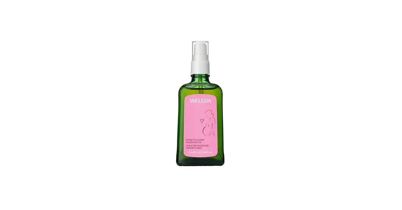 Aceite de masaje Weleda para estrías, ideal para el embarazo. Muchas opiniones positivas avalan su eficacia.