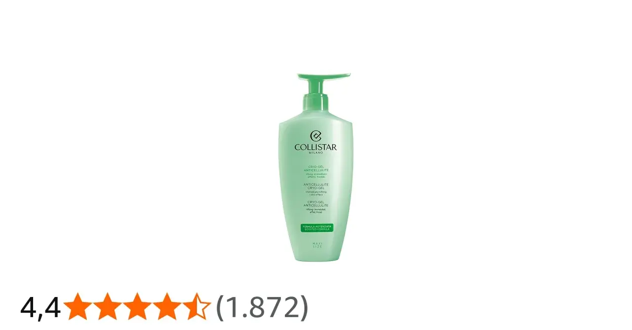 Collistar crio-gel anticelulítico opiniones: bote verde con dispensador, fórmula potenciada, 4.4 estrellas.