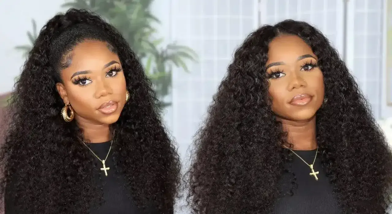 Dos looks de cabello: una media cola con ondas y cabello suelto con ondas.