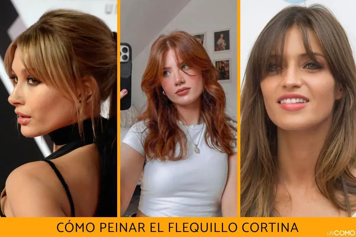 Tres mujeres con estilos de cabello diferentes, todas luciendo un flequillo hacia adelante que enmarca sus rostros.