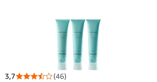 Tres tubos de crema "Body Power" de Cocunat, con ingredientes como cafeína y ácido hialurónico, ideales para un "cocunat smart burn".