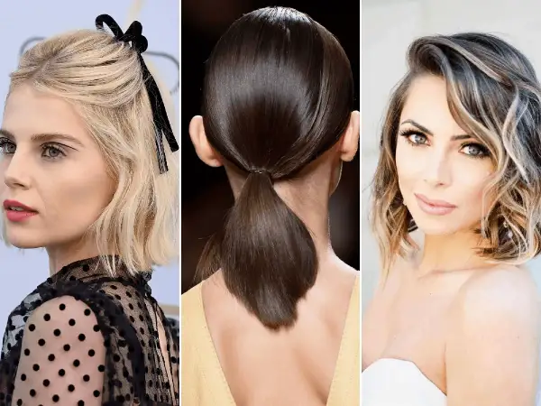 Peinados para ir a trabajar media melena: coleta baja pulida, ondas suaves con lazo y melena suelta con capas.