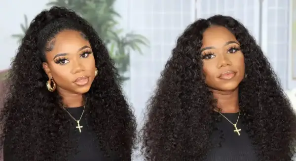 Dos looks de cabello: una media cola con ondas y cabello suelto con ondas.